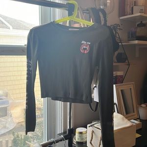 Urban Nation Grey Bite Me Long Sleeve Crop-top